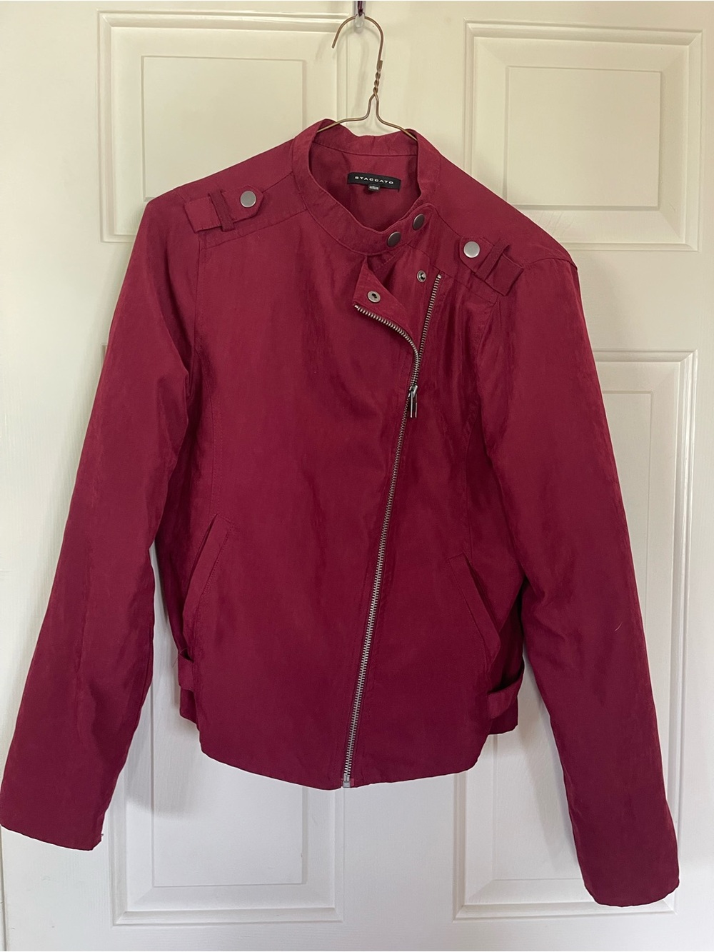 Staccato Women's Deep Red Asymmetrical Bomber Jacket